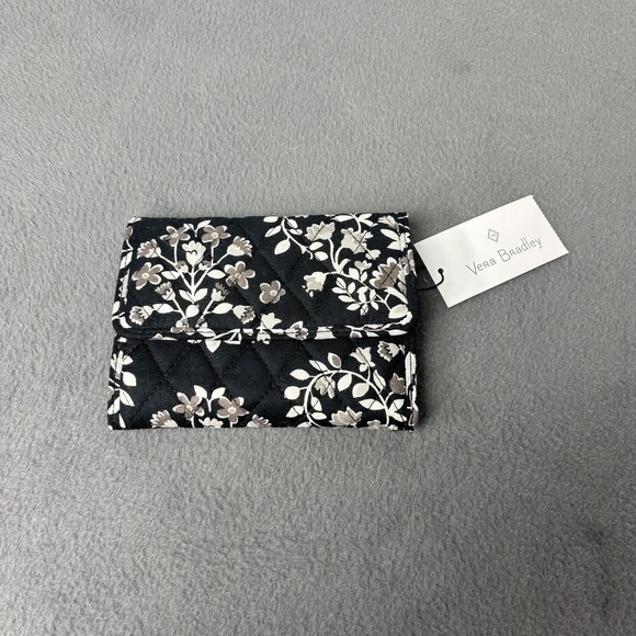 Vera Bradley Wallet Womens One Size Black Gray Floral Quilted Trifold Zip Coin - Picture 3 of 7
